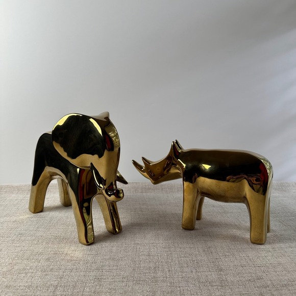 Other - Modern Gold Ceramic Elephant & Rhino Figurines – Set of 2 Sculptural Decor